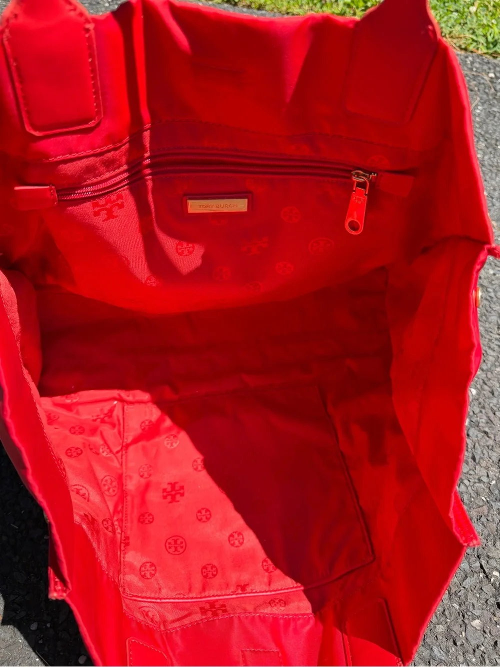 Tory Burch Ella Red Nylon Logo Tote